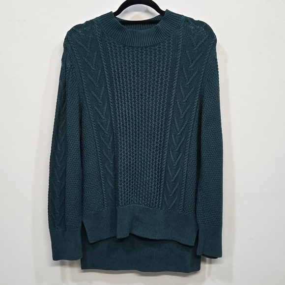 Known Supply Sweaters - Known Supply Sweater Medium Teal Green Cable Knit Mock Neck 100% Organic Cotton